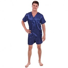 Alexander Del Rossa Mens Satin Pajamas  Short V-Neck Pj Set