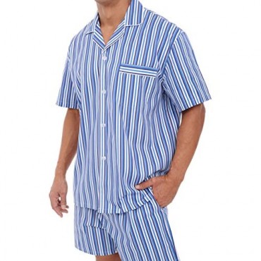 Alexander Del Rossa Mens Woven Cotton Pajama Set Button-Down Shorts Pjs 3X Dark Blue and White Striped (A0697P193X)