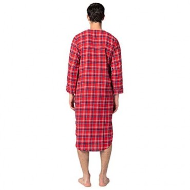 Andrew Scott Men's 2 Pack Lightweight Cotton Flannel Sleep Shirt Long Henley Nightshirt Pajamas