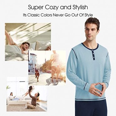 BAMBOO COOL Men's Pajama Set Lightweight Long Sleeve Loose Fit Soft Bamboo Sleepwear for Men