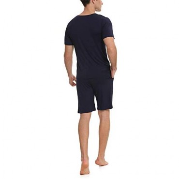 BAPOOWAY Men Scoop Neck Short Sleeves and Shorts Pajama Set S-2XL