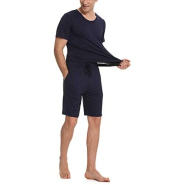 BAPOOWAY Men Scoop Neck Short Sleeves and Shorts Pajama Set S-2XL