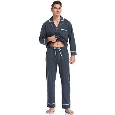COLORFULLEAF Men's 100% Cotton Pajamas Set Long Sleeve Button Down Sleepwear Classic Top & Bottom PJs
