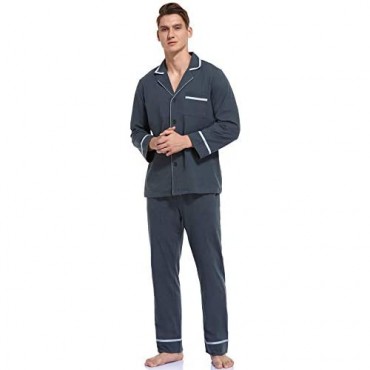 COLORFULLEAF Men's 100% Cotton Pajamas Set Long Sleeve Button Down Sleepwear Classic Top & Bottom PJs