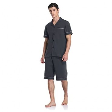 COLORFULLEAF Mens Pajama Shorts Set 100% Cotton Sleepwear Short Sleeve Button Down Pj Set Loungewear