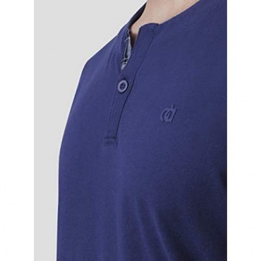 DAVID ARCHY Men's Cotton Pajamas Henley Collar Sleepwear Soft Classic Button-Down Woven Long Sleeve Set