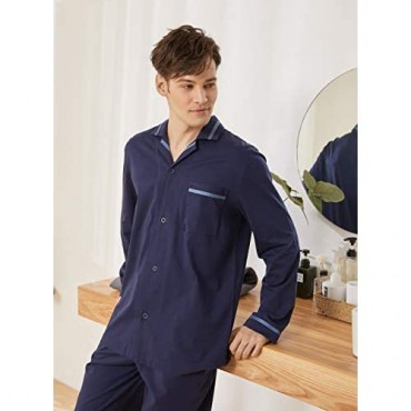 DAVID ARCHY Men's Pajama Set Mercerized Cotton Sleepwear Long Sleeve Top & Bottom Loungewear PJs
