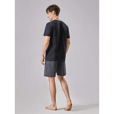 DAVID ARCHY Men's Soft Cotton Sleepwear Short-Sleeve Pajama Set Loungewear
