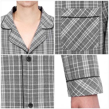 DISHANG Men's Pajama Set Long Sleeve Sleepwear Lightweight Button Down Tops and Pants/Bottoms Classic Broadcloth PJ Set