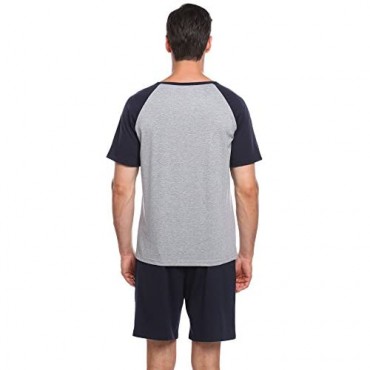 Ekouaer Mens Raglan Cotton Short-Sleeve Top Shorts Pajama Sets Super soft Sleepwear Lounge Set Navy Blue