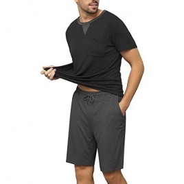 Enjoyoself Men's Cotton Sleepwear Short Sleeve Pajamas Set Top and Shorts Soft Lounge Set