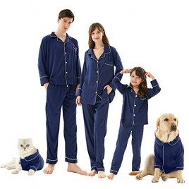Family Matching Christmas Pajamas Set 2-Piece Long Sleeve Button Pjs for Couples Kids Pets