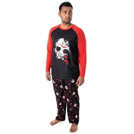 Friday The 13th Men's Jason Hockey Mask Raglan Shirt And Pants 2 Piece Pajama Set