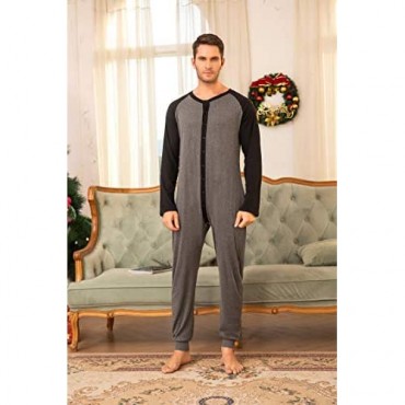 Hotouch Mens Onesie Pajamas Ultra Soft Thermal Union Suit One Piece Pajama with Butt Flap Sleepwear S-XXL