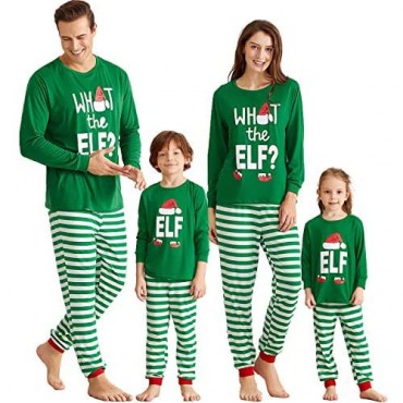 IFFEI Matching Family Christmas Pajamas Sets ELF Tee and Striped Bottom PJ's