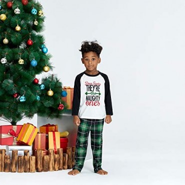 IFFEI Matching Family Pajamas Sets Christmas PJ's Letter Print Top and Plaid Pants Sleepwear
