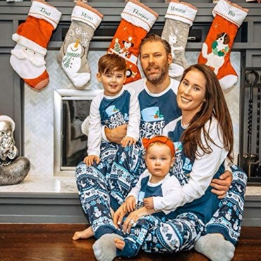 IFFEI Matching Family Pajamas Sets Christmas PJ's with Letter and Snowflake Printed Long Sleeve Tee and Pants Loungewear