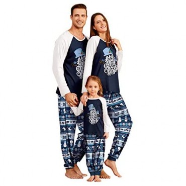IFFEI Matching Family Pajamas Sets Christmas PJ's with Letter and Snowflake Printed Long Sleeve Tee and Pants Loungewear