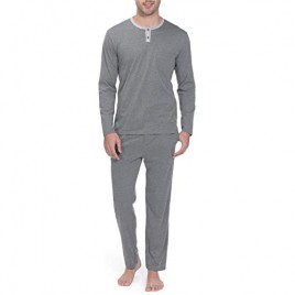 Indefini Men's Long Sleeve Cotton Pajamas Set Sleepwear Pjs Top and Bottom Men Loungewear Size S-XL
