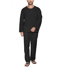 JINIDU Men 2 Pieces Casual Hippie Cotton Linen Yoga Shirt and Pant Pajamas Set
