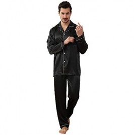 JYHER Mens Satin Pajamas Set Classic Long Button Down Pjs Set for Men