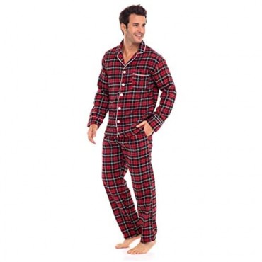 Khombu Flannel Cotton Yarn Plaid Mens Pajama Set Soft PJ Pants & Shirt