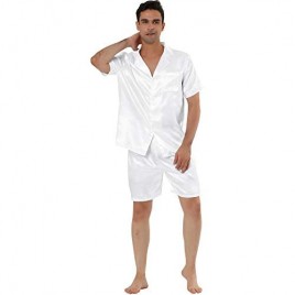 Lars Amadeus Men's Satin Pajama Set Summer Short Sleeve Night Wear Sleepwears Sleep Lounge Sets