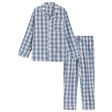 Latuza Men's Lightweight Cotton Pajamas Long Sleeves Shirt Pants Set