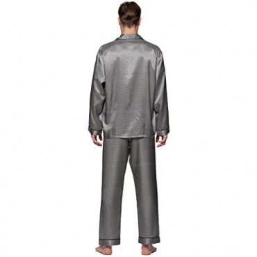 Lavenderi Men's Long Sleeve Silk Satin Pajama Set Silky Pajamas Sleepwear