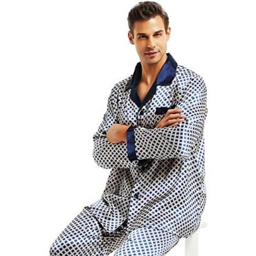 LONXU Mens Satin Pajamas Set Sleepwear Loungewear S~3XL Plus