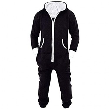 Lu's Chic Men's Hooded Onesie Union Suit Non Footed Warm Zipper Long Playsuit Pajama Jumpsuit
