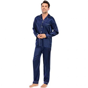 LZLER Mens Pajama Set，Classic Satin Pajamas for Men