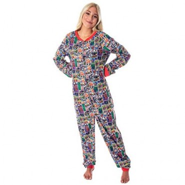 Marvel Unisex Men's Women's Adult Allover Comic Characters Grid Print One Piece Pajama Union Suit