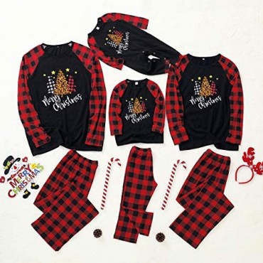 Matching Family Pajamas Sets Christmas PJS Red Plaid Tee and Pants 2-Piece Fall Winter Clothes Loungewear Sleepwear