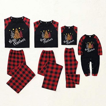 Matching Family Pajamas Sets Christmas PJS Red Plaid Tee and Pants 2-Piece Fall Winter Clothes Loungewear Sleepwear