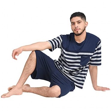 Mens Pajama Set Short Sleeve Summer Men's Pajamas Sets Short Mens Sleepwear Pjs Set Lightweight