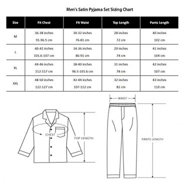 Men's Satin Pajamas Long Button-Down Pj Set Sleepwear Loungewear