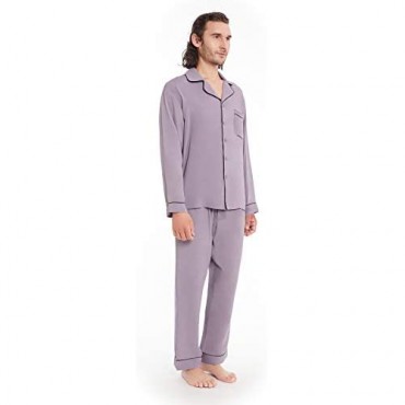 MHSLKER Men's Pajamas Set Lightweight Button Down Soft Loose fit Cotton Long Sleeve Pjs