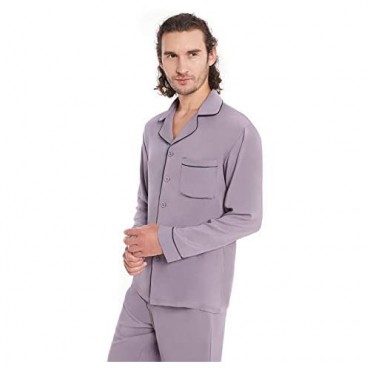 MHSLKER Men's Pajamas Set Lightweight Button Down Soft Loose fit Cotton Long Sleeve Pjs