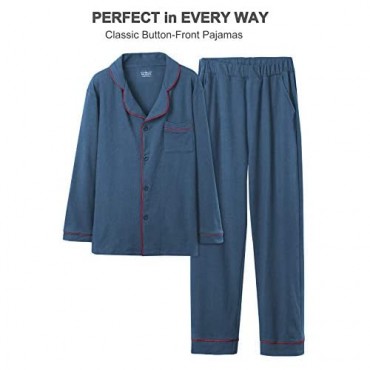 QF-us Mens Pajama Sets Cotton Long Sleeve Long Pants Set Sleepwear Button