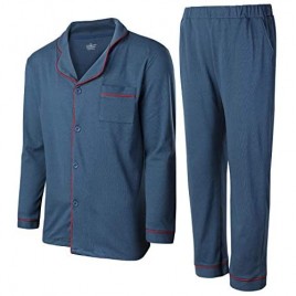 QF-us Mens Pajama Sets Cotton Long Sleeve Long Pants Set Sleepwear Button