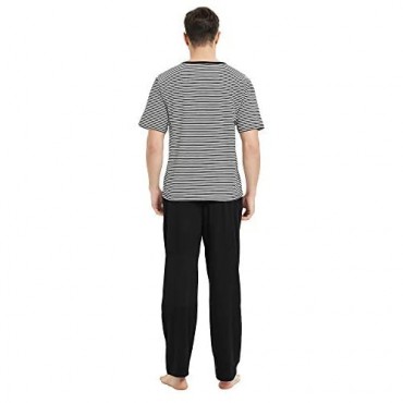 U2SKIIN Mens Cotton Pajama Set Lightweight Short Sleeve Sleepwear Long Cotton Pajama Bottoms…