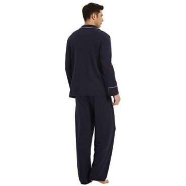 U2SKIIN Mens Cotton Pajama Set Soft Long Sleeve Pajamas for Men Lightweight Button Up Sleepwear Lounge Pjs Set with Pockets