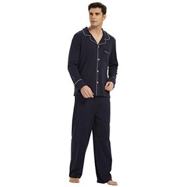 U2SKIIN Mens Cotton Pajama Set Soft Long Sleeve Pajamas for Men Lightweight Button Up Sleepwear Lounge Pjs Set with Pockets