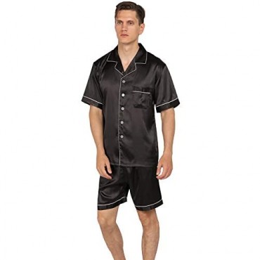 YIMANIE Mens Silk Satin Pajamas Set Short Sleeve and Shorts Classic Sleepwear Loungewear