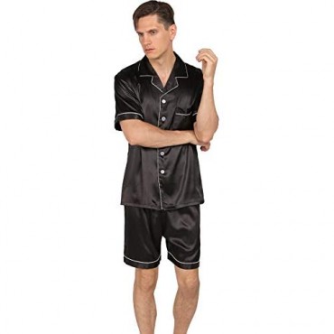 YIMANIE Mens Silk Satin Pajamas Set Short Sleeve and Shorts Classic Sleepwear Loungewear