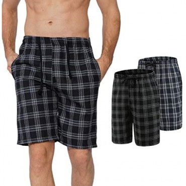 Go Mai Men's Sleepwear Shorts Pajama Bottom Lounge Short Plaid Button Open Fly 2Pack