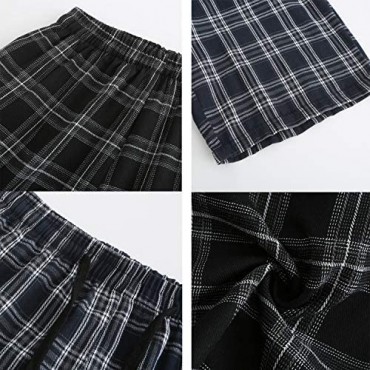Go Mai Men's Sleepwear Shorts Pajama Bottom Lounge Short Plaid Button Open Fly 2Pack