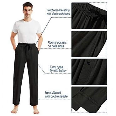 Ham&Sam Men's Knit Pajama Pants Bamboo Cotton Lounge Sleep Bottoms Soft Stretch Lightweight Pants with Pockets & Open Fly