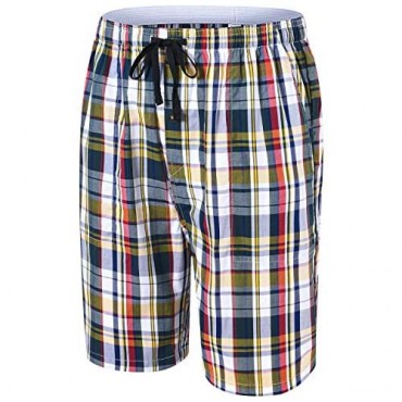 JINSHI Men’s Pajama Shorts Cotton Sleep Short Pockets Sleep Bottoms Plaid Lounge Shorts
